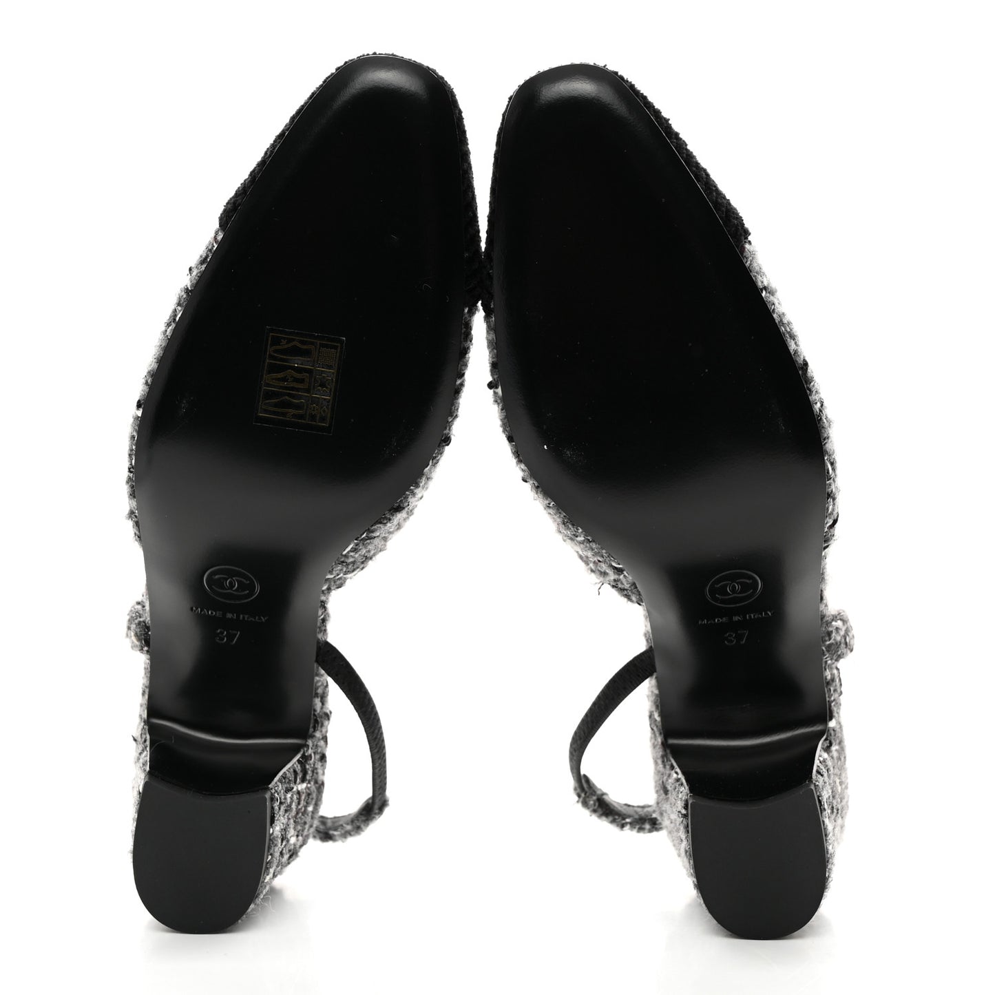 Tweed Corduroy Cap Toe Slingback Pumps 37 Grey Black
