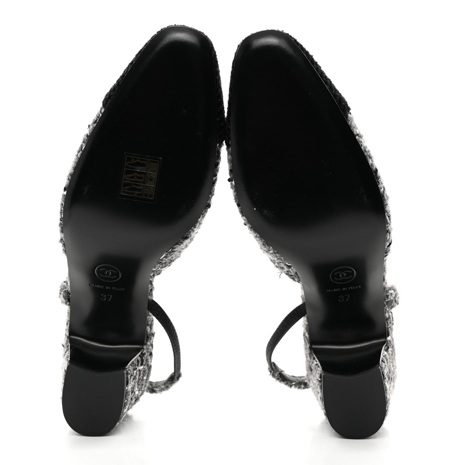 Chanel Tweed Corduroy Cap Toe Slingback Pumps 37 Grey Black 5 of 9