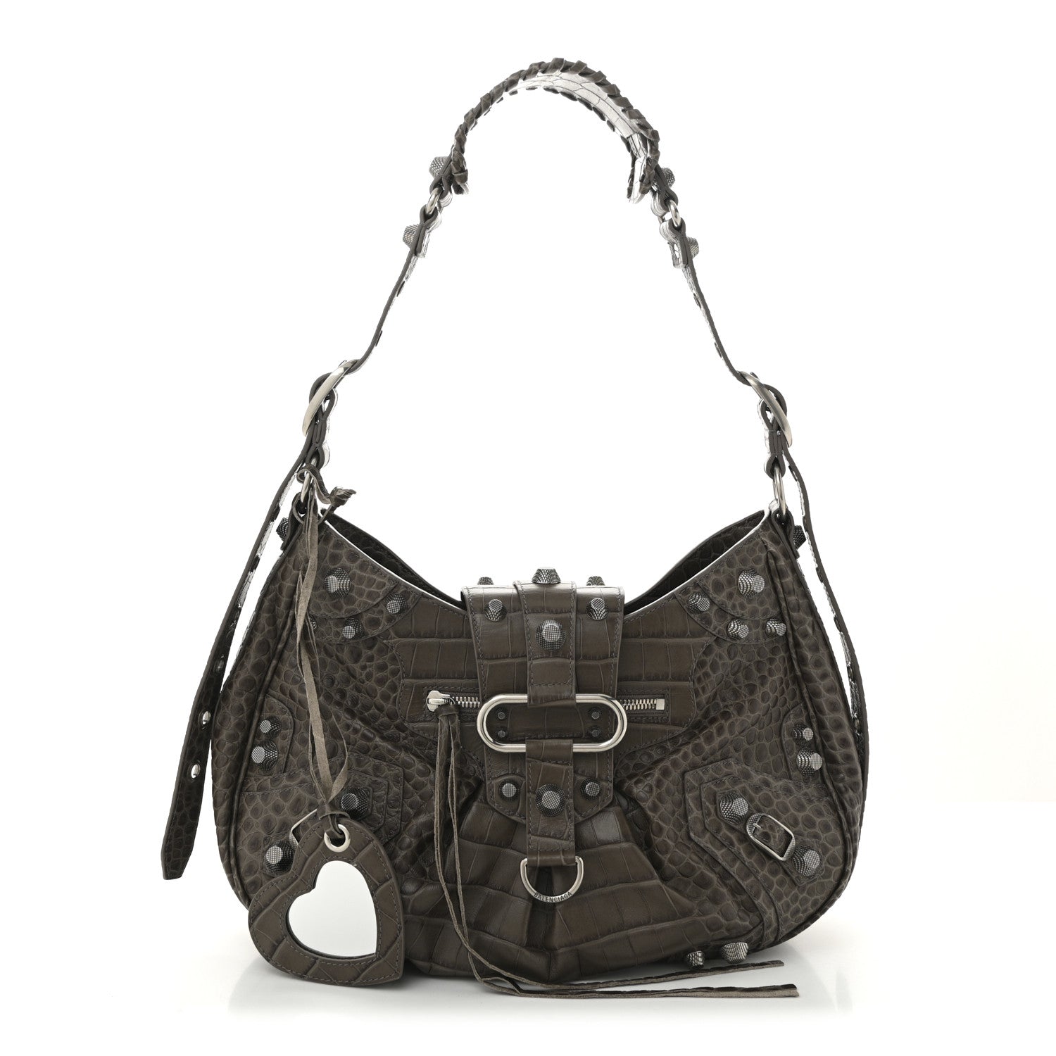 Balenciaga Extra Supple Calfskin Crocodile Embossed Medium Le Cagole Shoulder Bag Medium Grey 3 of 11