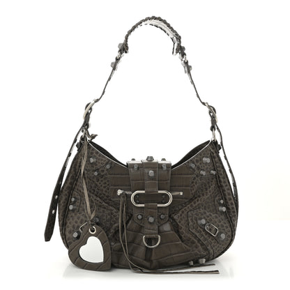 Balenciaga Extra Supple Calfskin Crocodile Embossed Medium Le Cagole Shoulder Bag Medium Grey 3 of 11