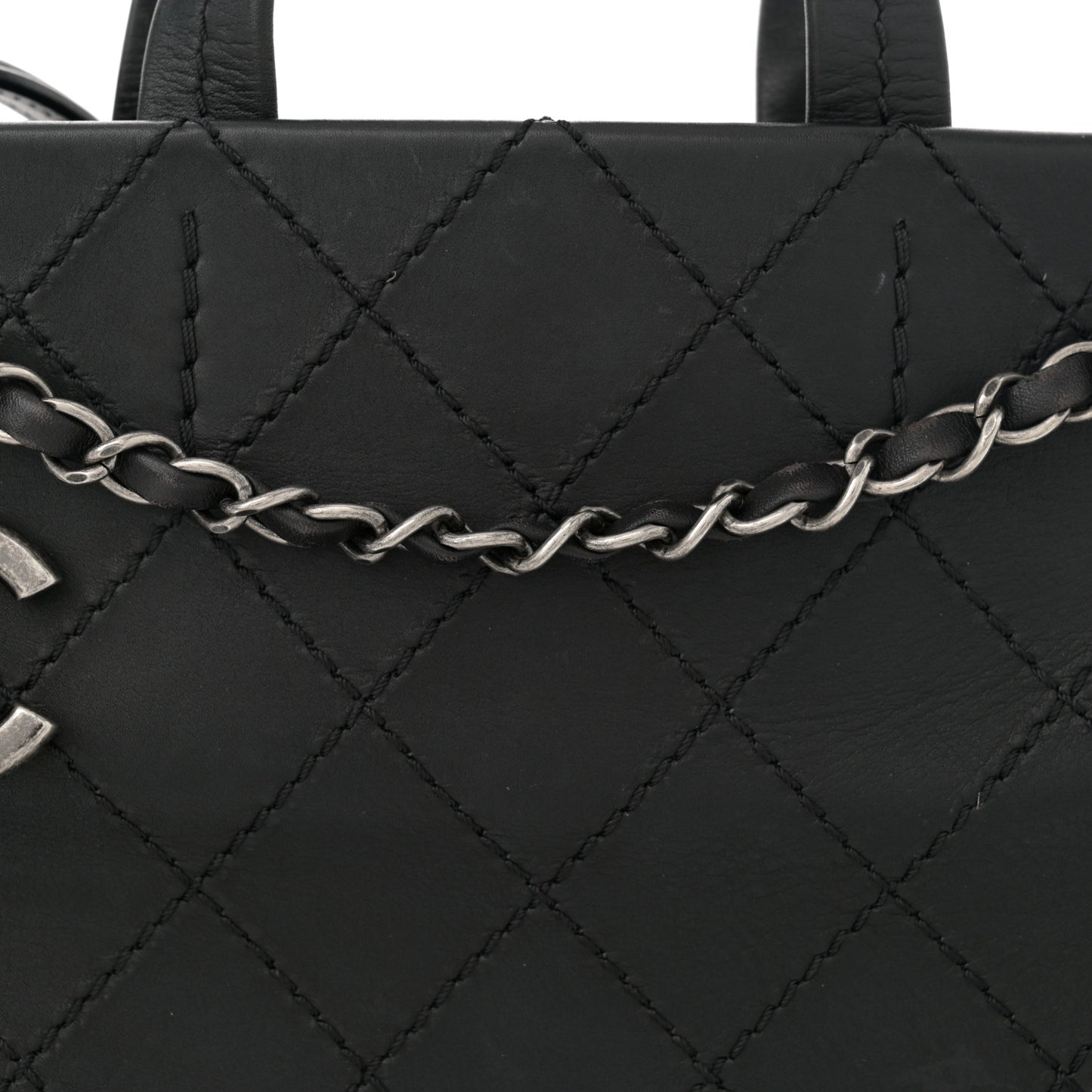 Grained Calfskin CC Pocket Tote Black