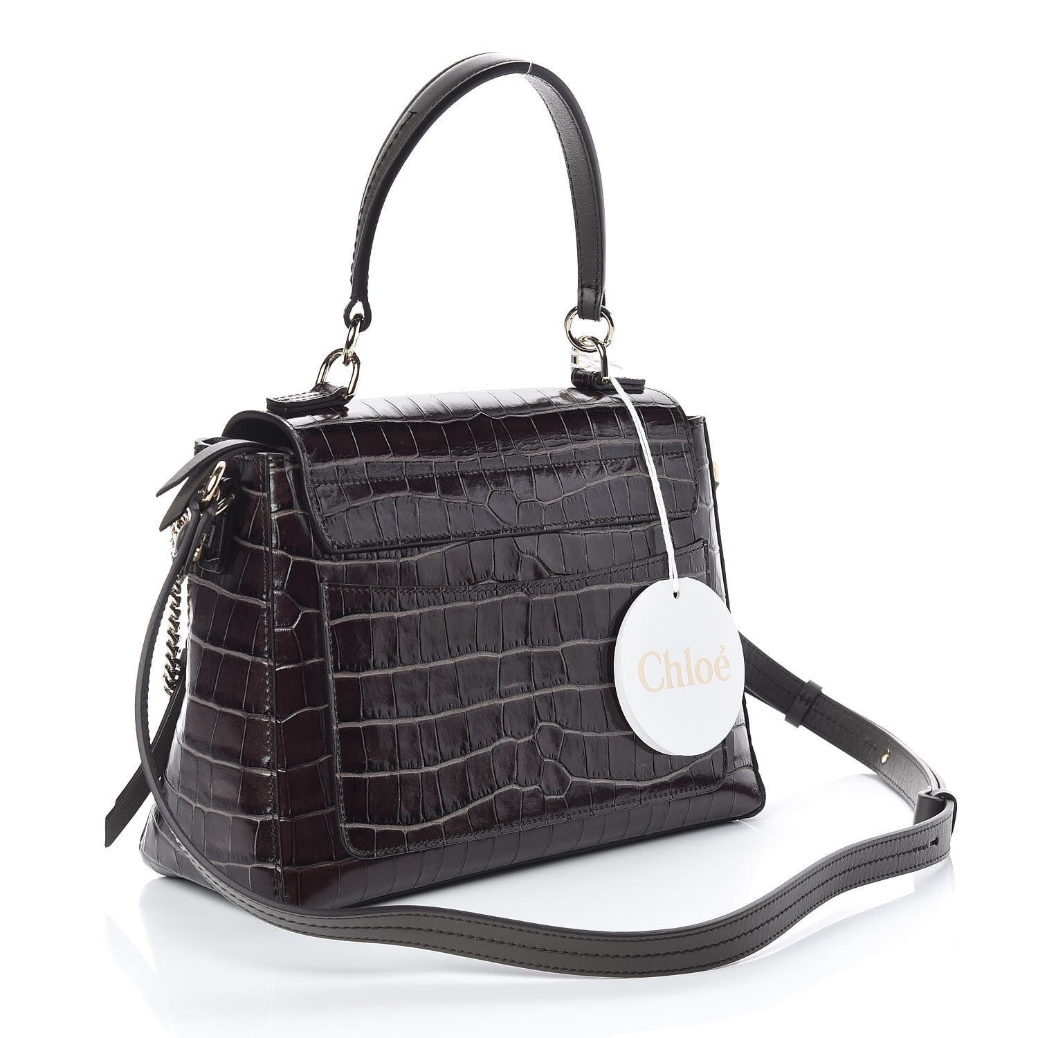 Chloe Calfskin Crocodile Embossed Small Faye Day Shoulder Bag Profound Brown 4 of 9