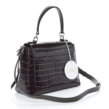 Chloe Calfskin Crocodile Embossed Small Faye Day Shoulder Bag Profound Brown 4 of 9