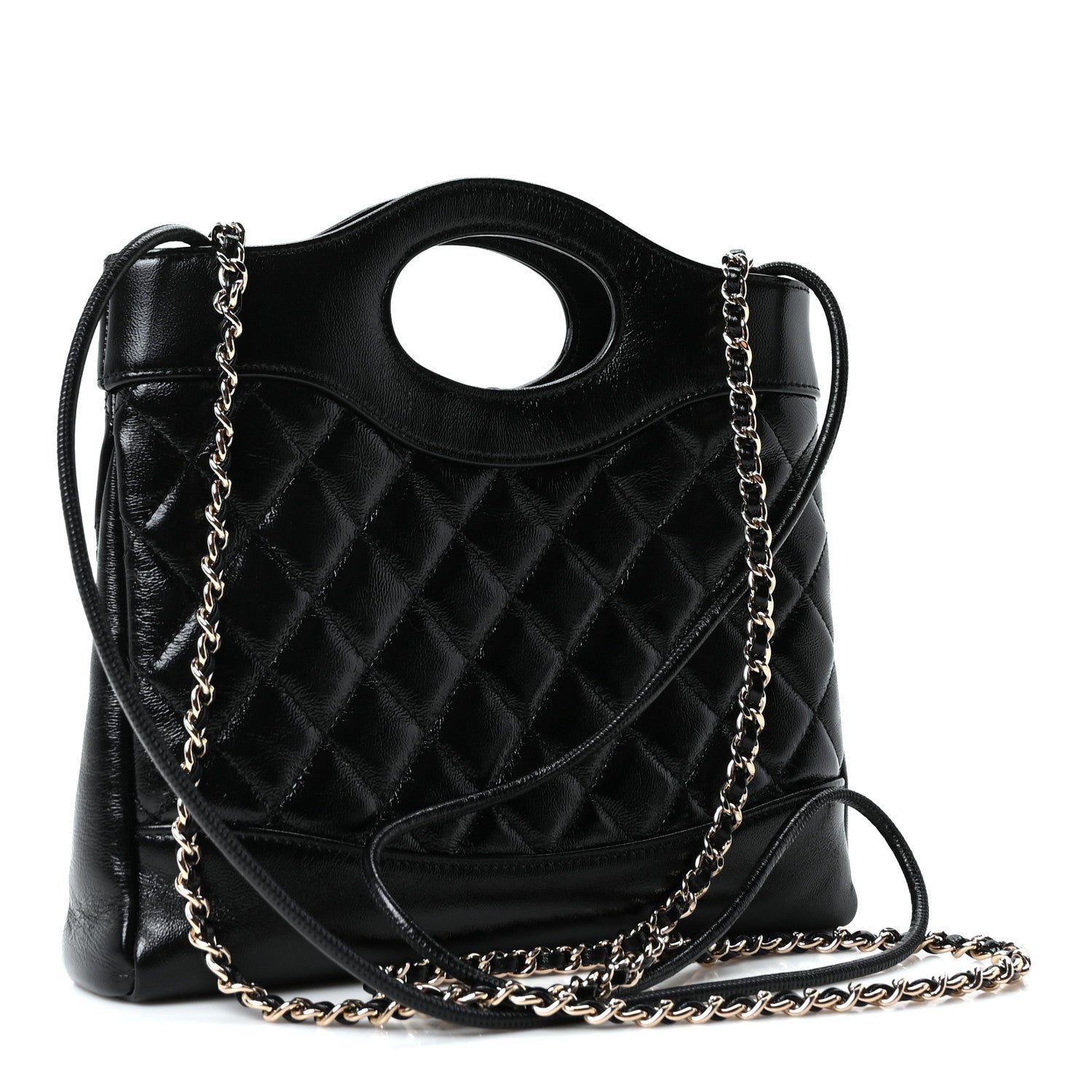 Chanel Shiny Crumpled Calfskin Quilted Mini 31 Shopping Bag Black 3 of 10