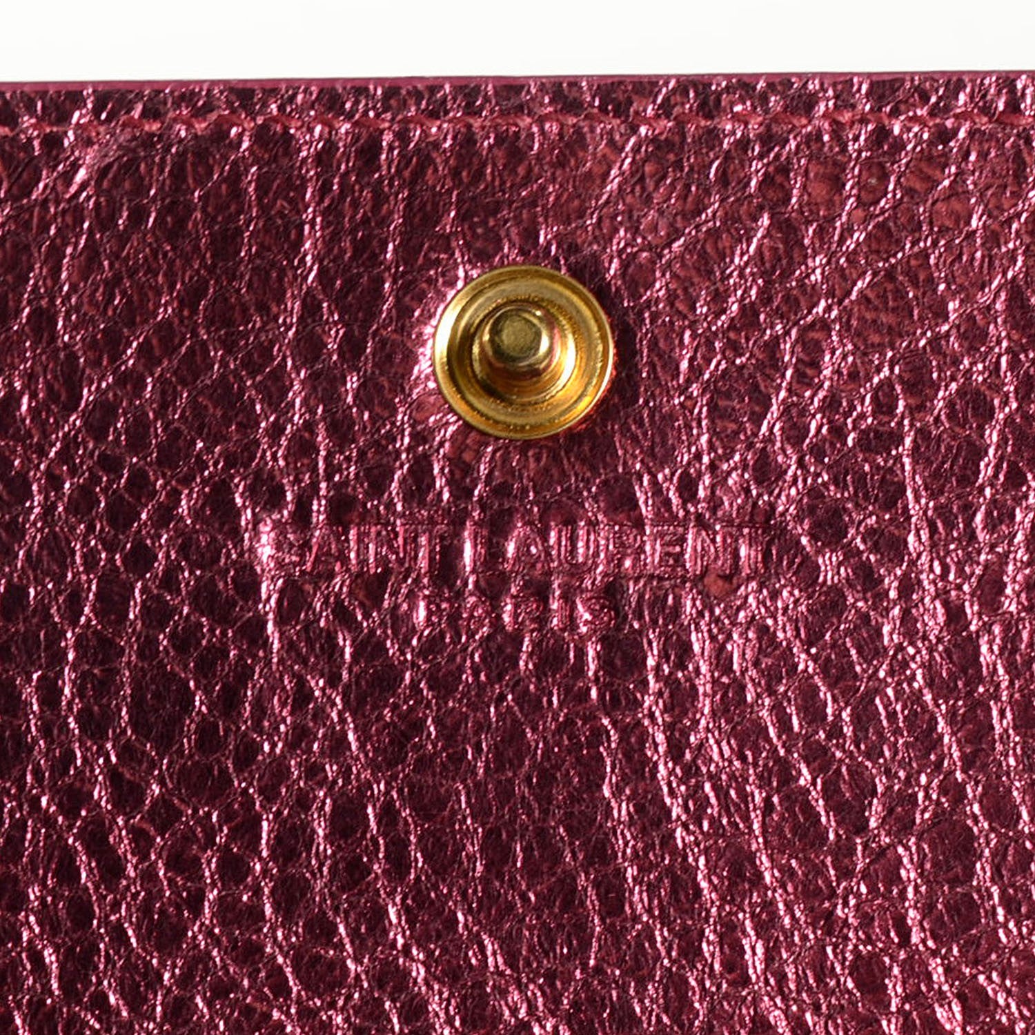 Saint Laurent Metallic Crackled Goatskin Wallet on Chain Pink 13 of 16