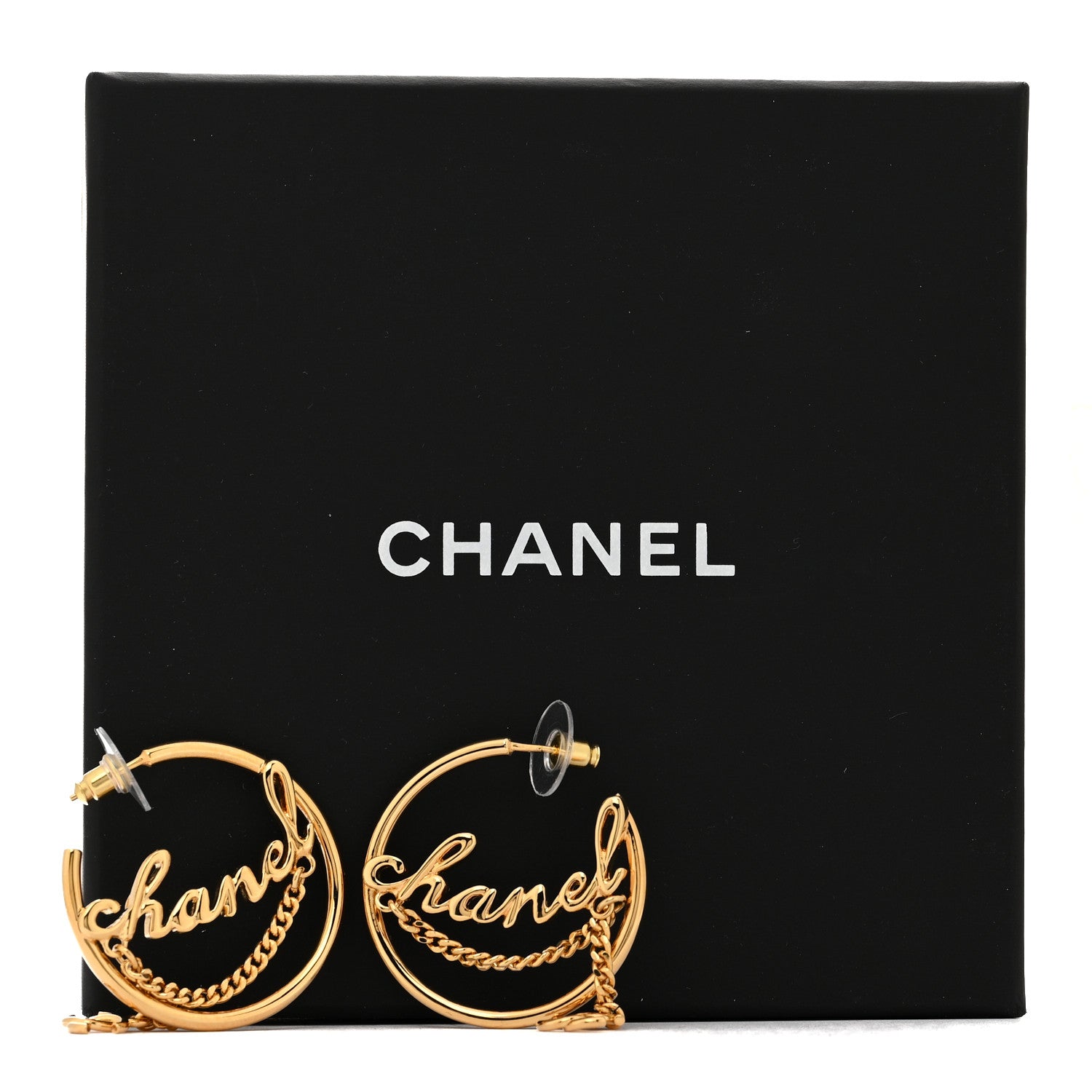 Chanel Metal Chain CC Hoop Earrings Gold 5 of 5
