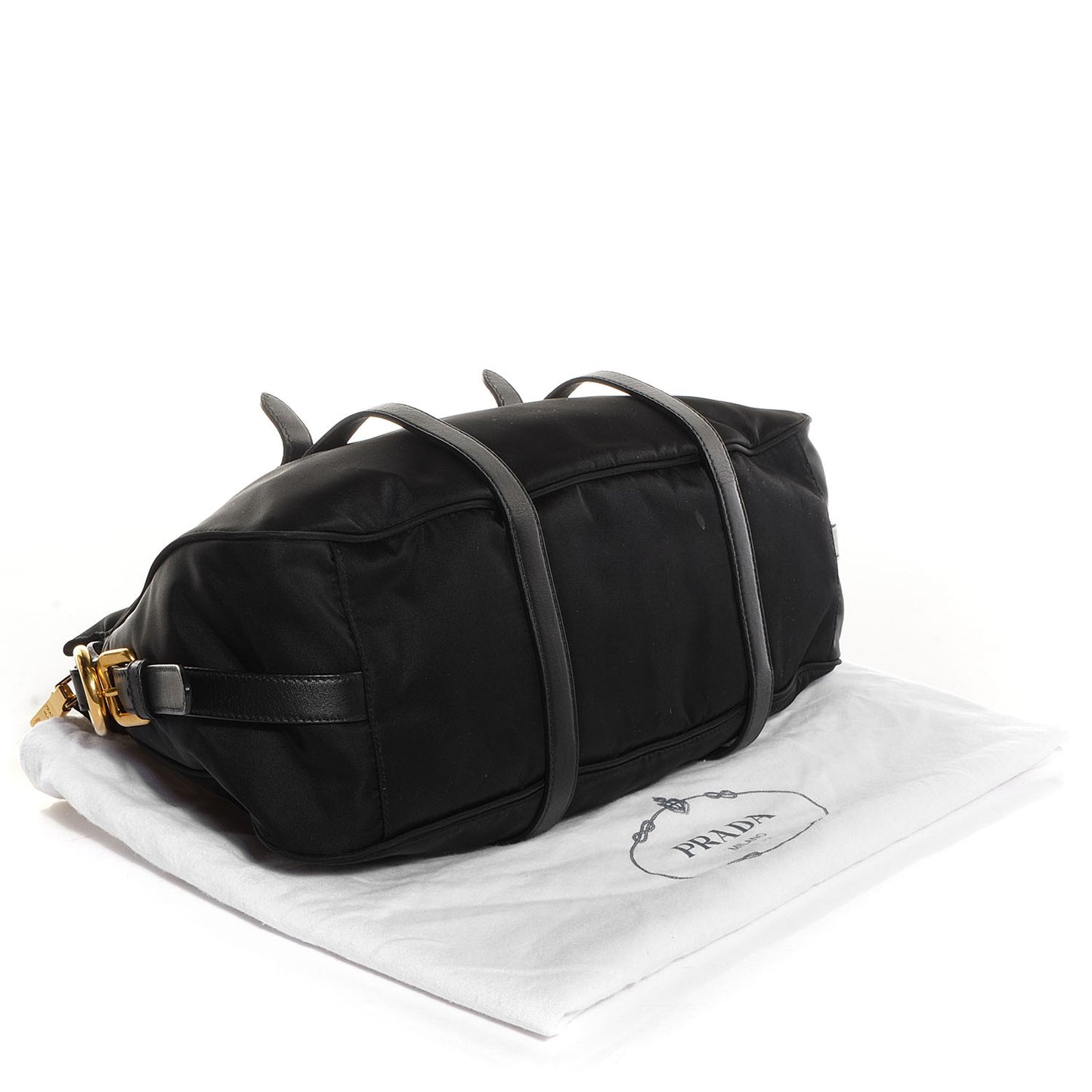 Tessuto Nylon Calfskin Shopping Satchel Black