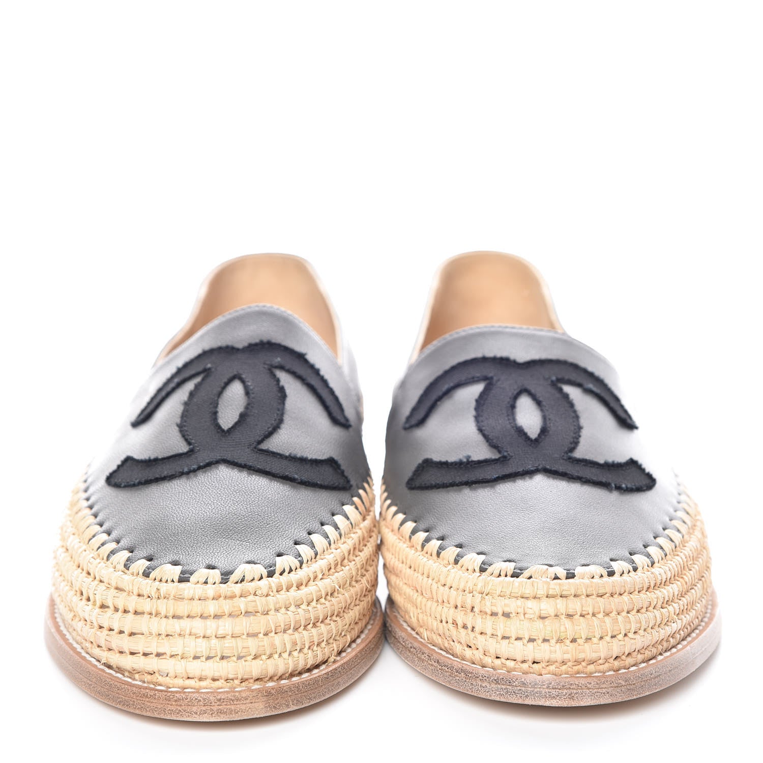 Chanel Lambskin Grosgrain CC Espadrilles 39 Grey Black 2 of 9