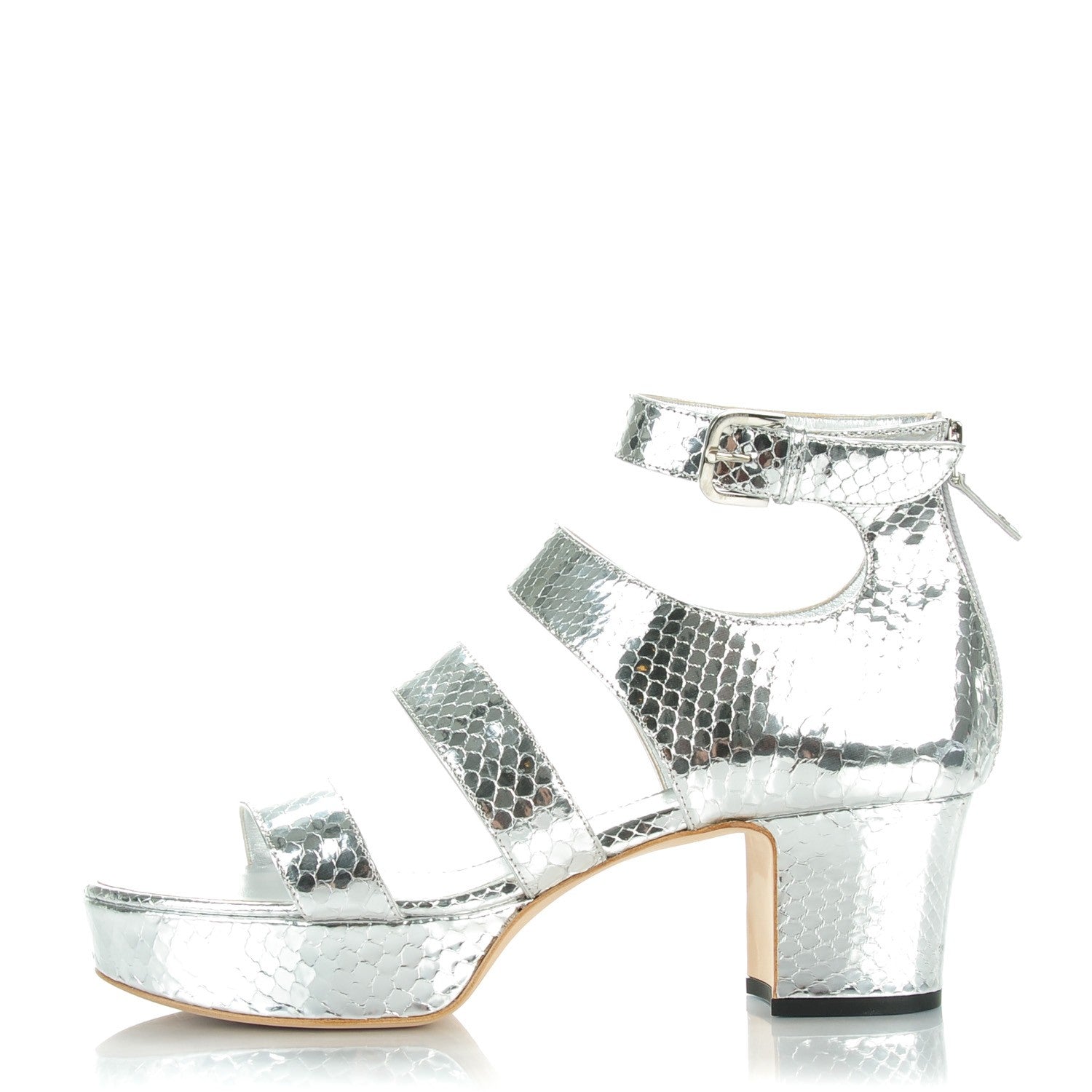 Chanel Mirror Effect Python Sandals Silver 41.5 1 of 8