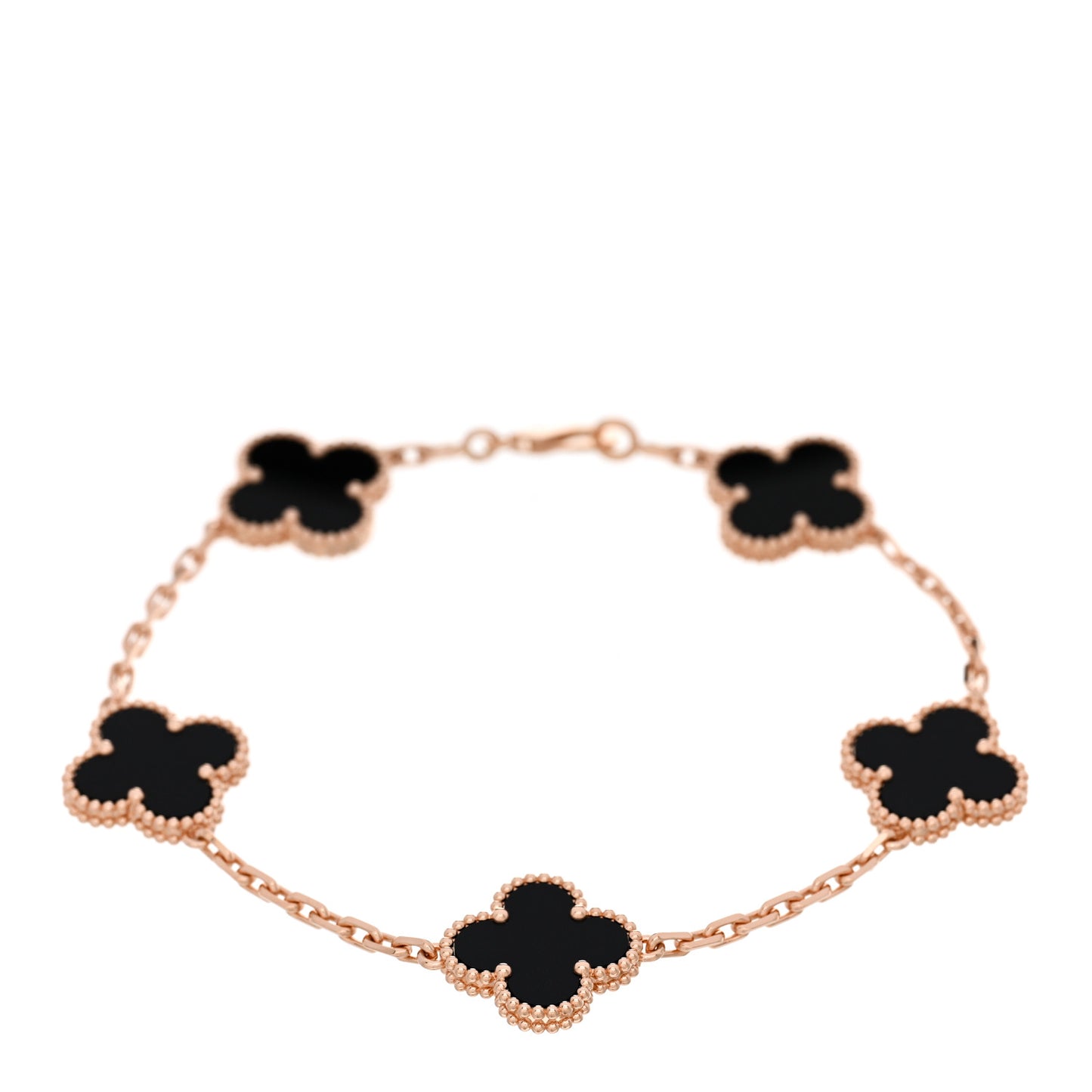 VAN CLEEF & ARPELS 18K Rose Gold Black Onyx 5 Motifs Vintage Alhambra Bracelet