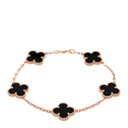 Van Cleef & Arpels VAN CLEEF & ARPELS 18K Rose Gold Black Onyx 5 Motifs Vintage Alhambra Bracelet 1 of 5