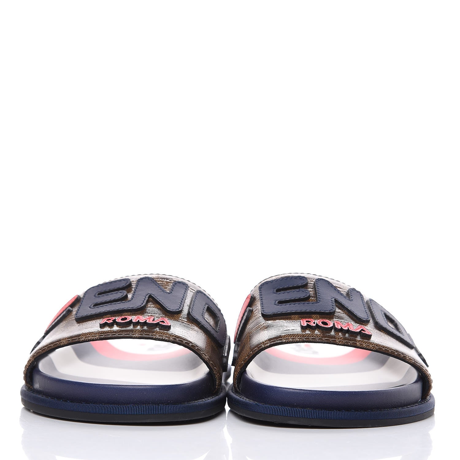 Fendi X FILA Glazed Fabric Calfskin FF 1974 Mania Slide Sandals 38 Mogano Panna Blueberry Caipiroska 2 of 9