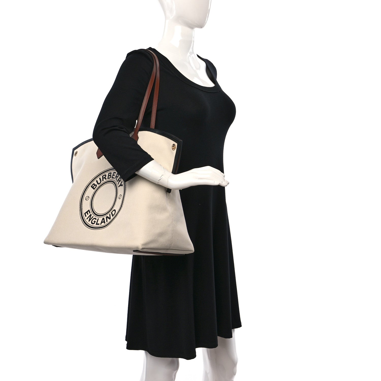 Burberry Cotton Canvas Calfskin Large Society Tote Bag Natural 2 of 10