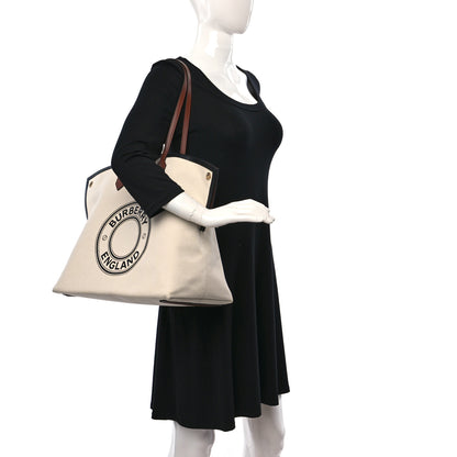 Burberry Cotton Canvas Calfskin Large Society Tote Bag Natural 2 of 10