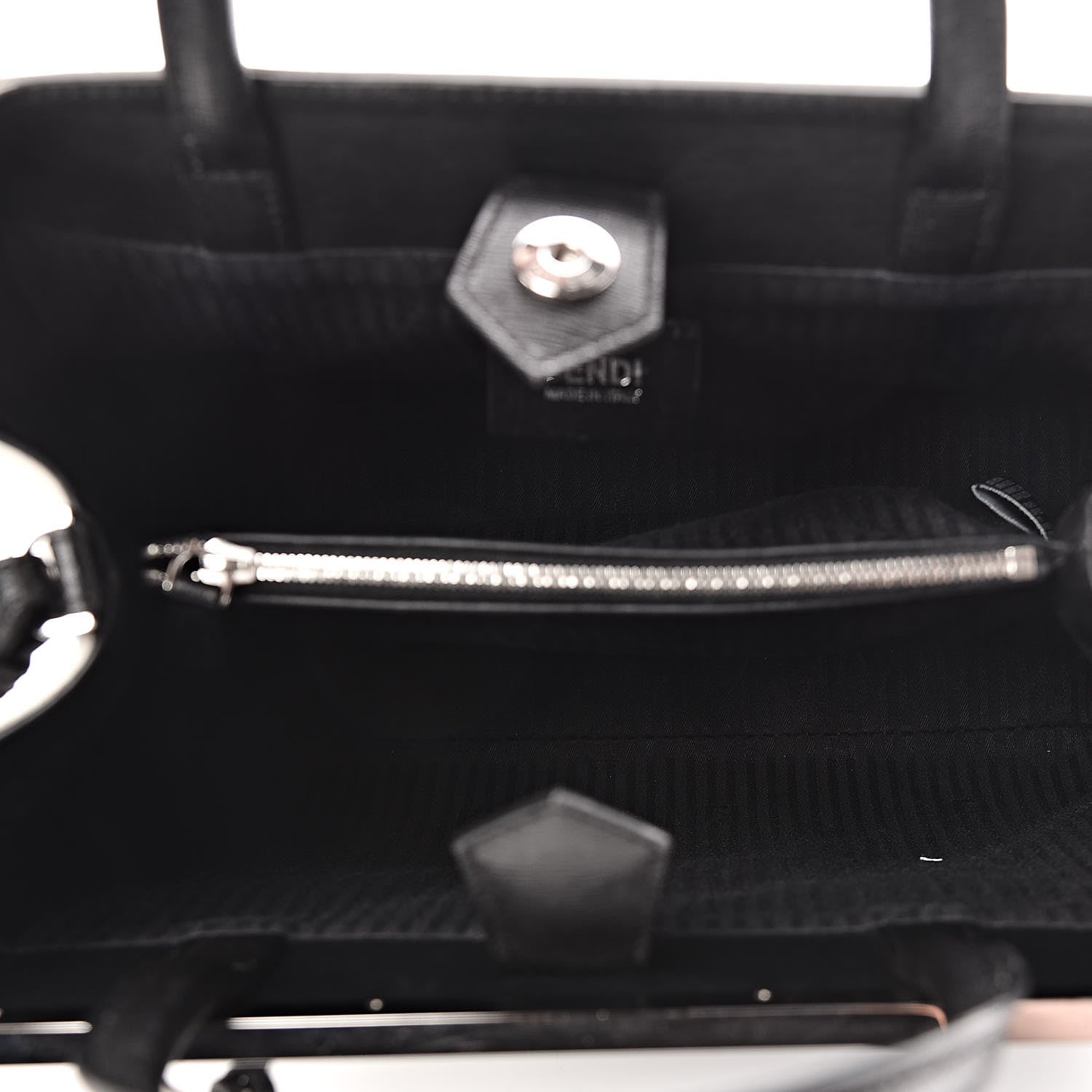 Fendi Vitello Elite Calfskin Colorblock Petite 2Jours Tote Black Multicolor White Argento 7 of 11