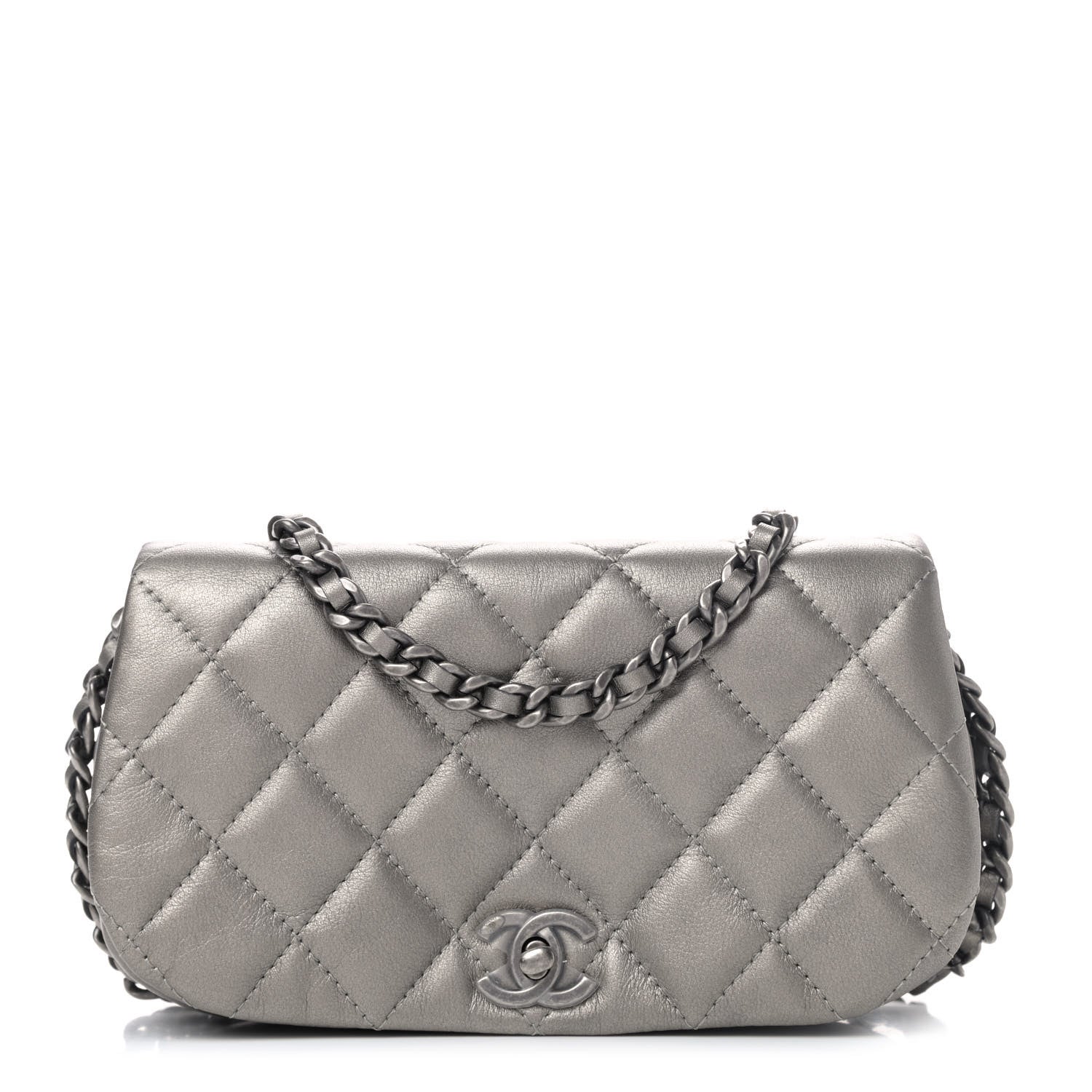 Chanel Metallic Calfskin Quilted Flap Clutch With Chain Ruthenium 1 of 4