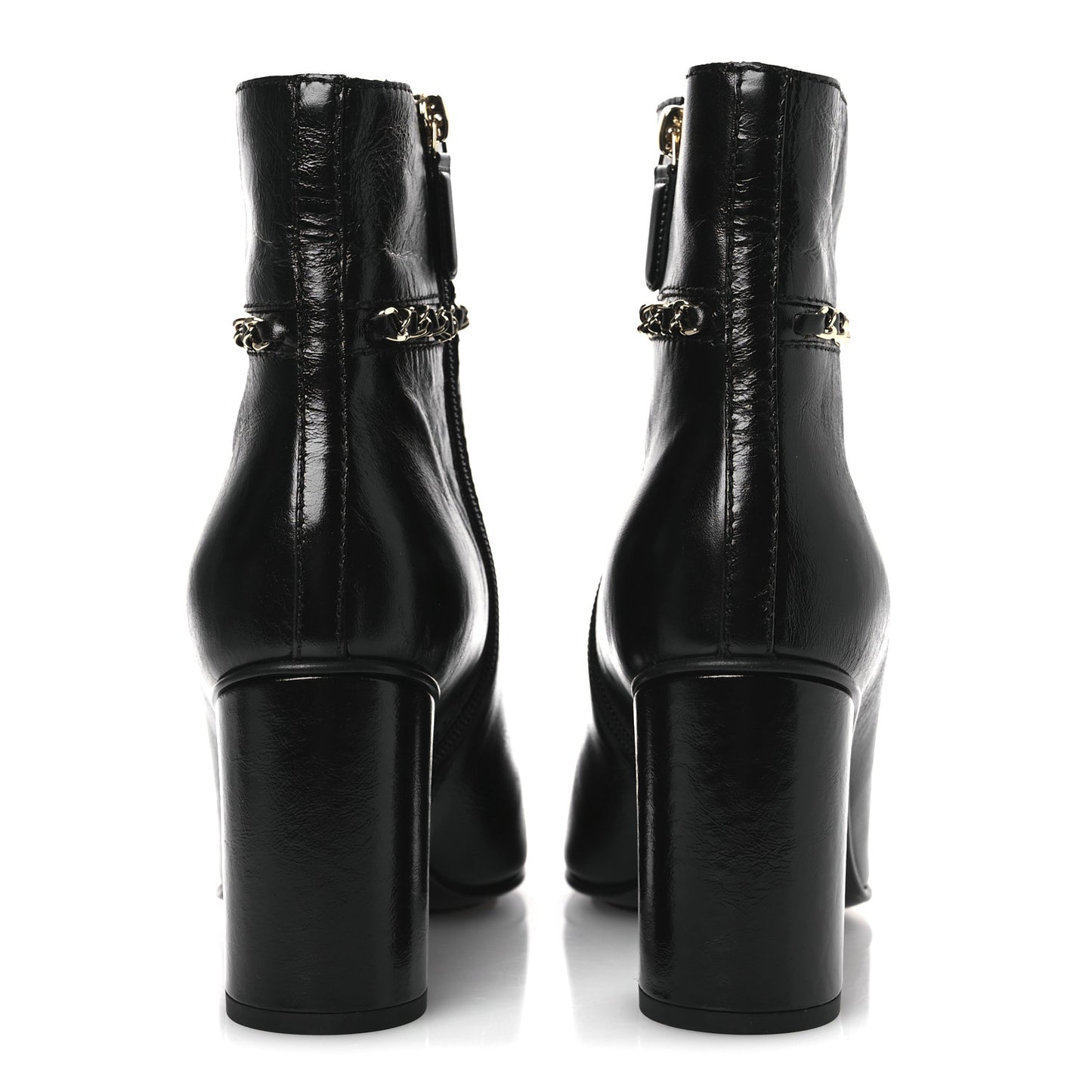 Crumpled Calfskin Cap Toe Chain Short Boots 35 Black 39.5 Black