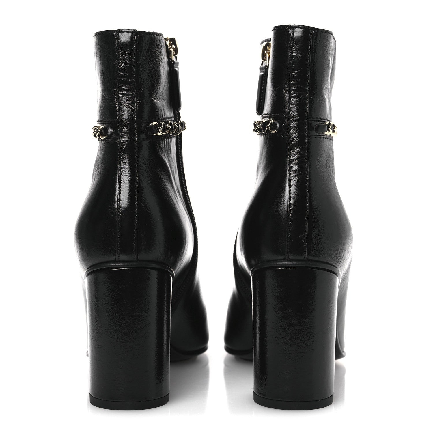 Chanel Crumpled Calfskin Cap Toe Chain Short Boots 35 Black 39.5 Black 6 of 11