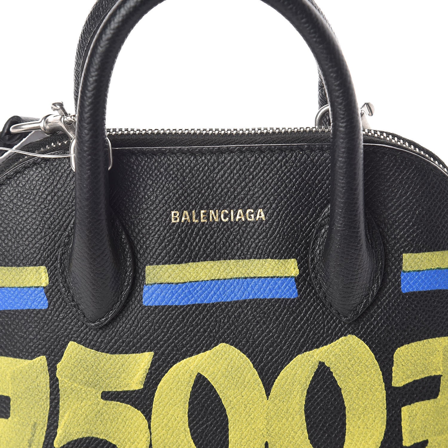 Balenciaga Signature Grained Calfskin Car Tag Print XXS Ville Top Handle Bag Black TBC 9 of 9