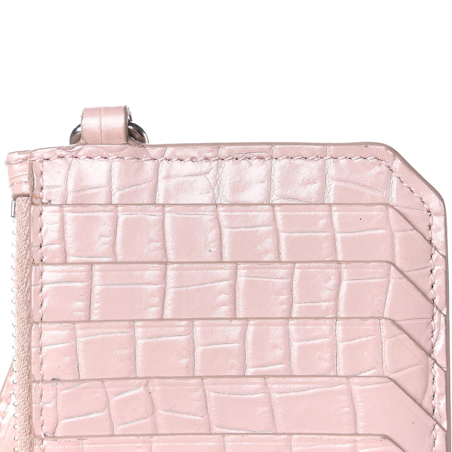 Calfskin Crocodile Embossed 5 Fragments Zip Pouch Card Holder Rose Antic