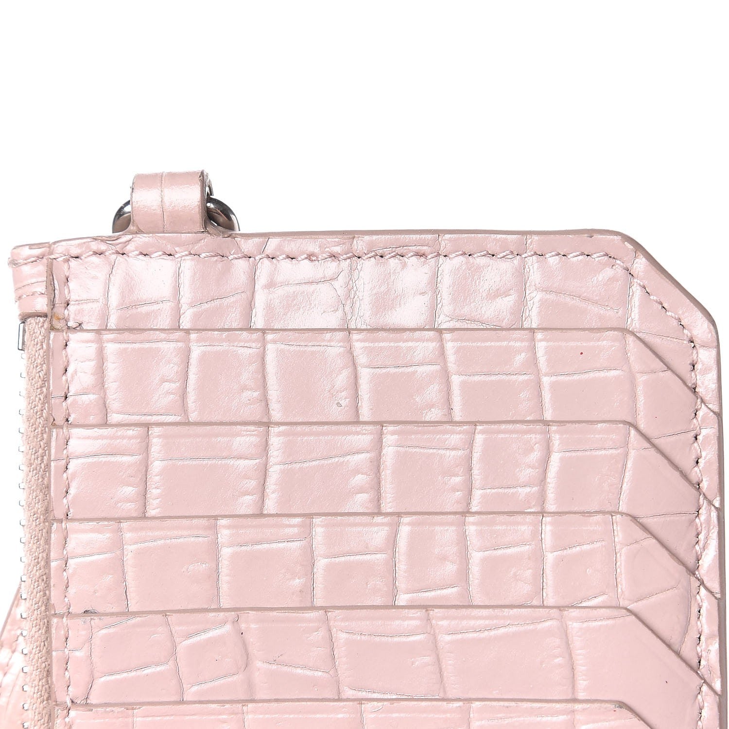 Saint Laurent Calfskin Crocodile Embossed 5 Fragments Zip Pouch Card Holder Rose Antic 12 of 13