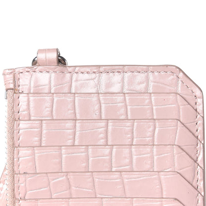 Saint Laurent Calfskin Crocodile Embossed 5 Fragments Zip Pouch Card Holder Rose Antic 12 of 13