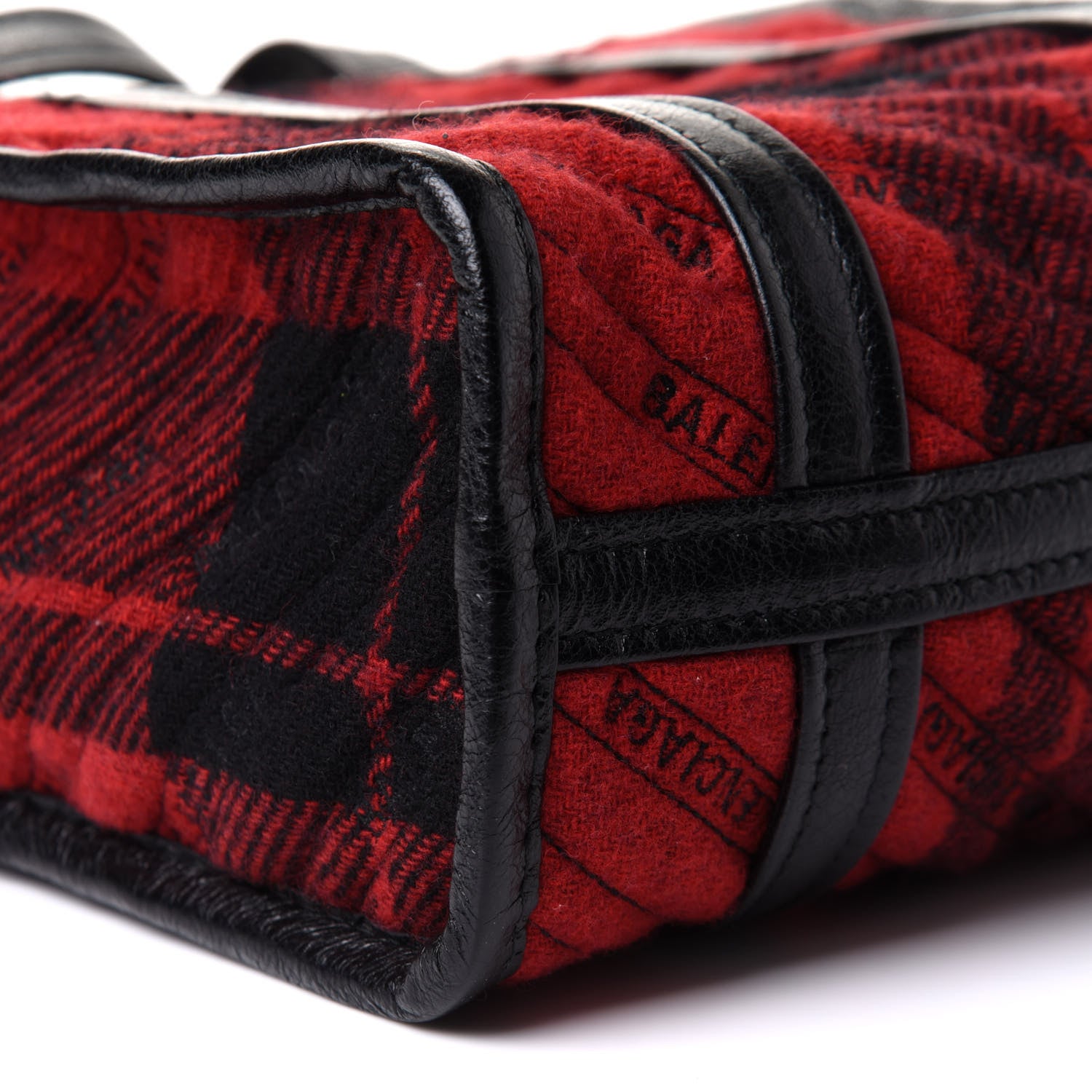 Balenciaga Wool Cuir Arena Plaid Diagonal Allover Logo Matelasse XS Bazar Shopper Tote Red Black 9 of 10