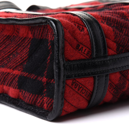 Balenciaga Wool Cuir Arena Plaid Diagonal Allover Logo Matelasse XS Bazar Shopper Tote Red Black 9 of 10