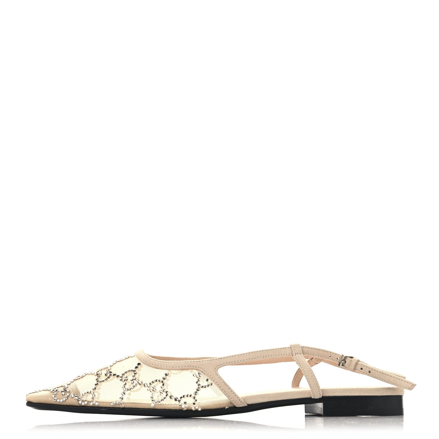 Suede Mesh Crystal GG Monogram Slingback Ballet Flats 37 Light Powder Skin Rose