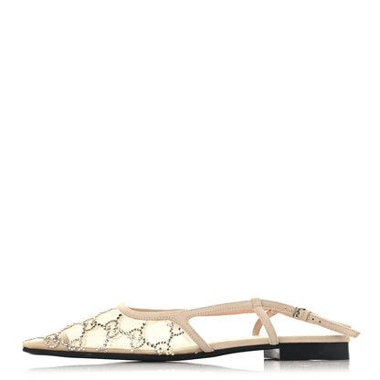 Gucci Suede Mesh Crystal GG Monogram Slingback Ballet Flats 37 Light Powder Skin Rose 1 of 11
