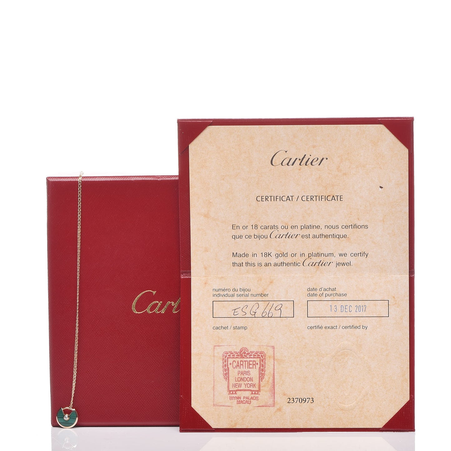 18K Pink Gold Diamond Malachite XS Amulette de Cartier Pendant Necklace