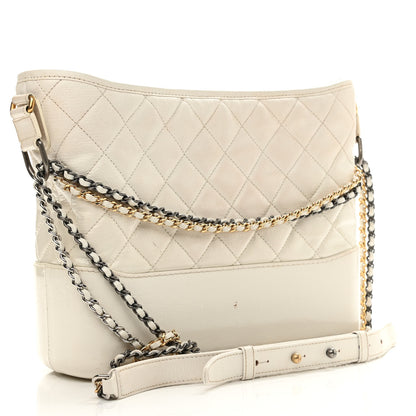 Chanel Patent Goatskin Quilted Medium Gabrielle Hobo White 3 of 16