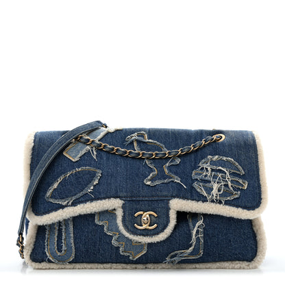 Chanel Denim Shearling Hieroglyph Flap Blue 3 of 13