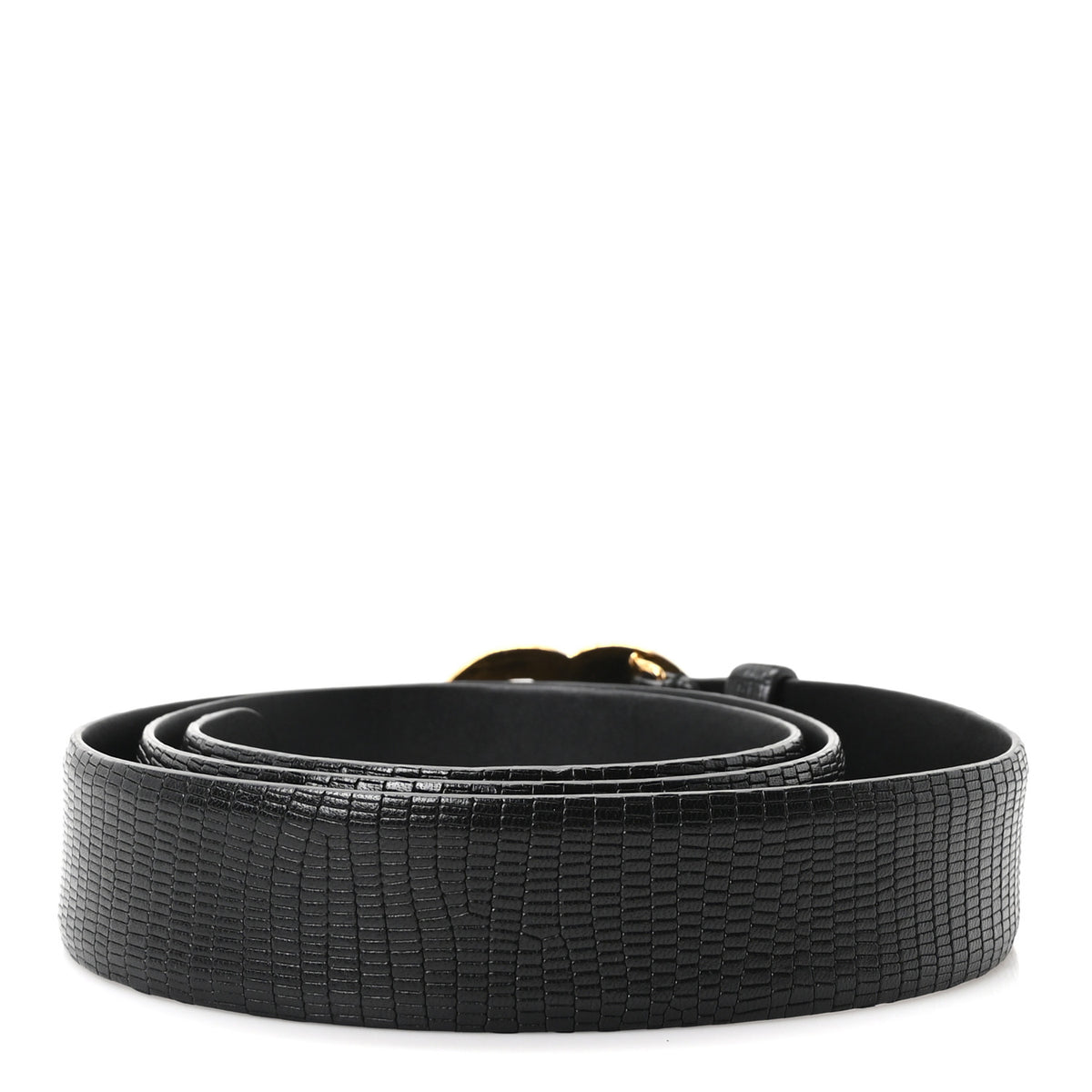 Lizard Embossed Calfskin Gripoix Poured Glass Along The Nile CC Belt 90 36 Black