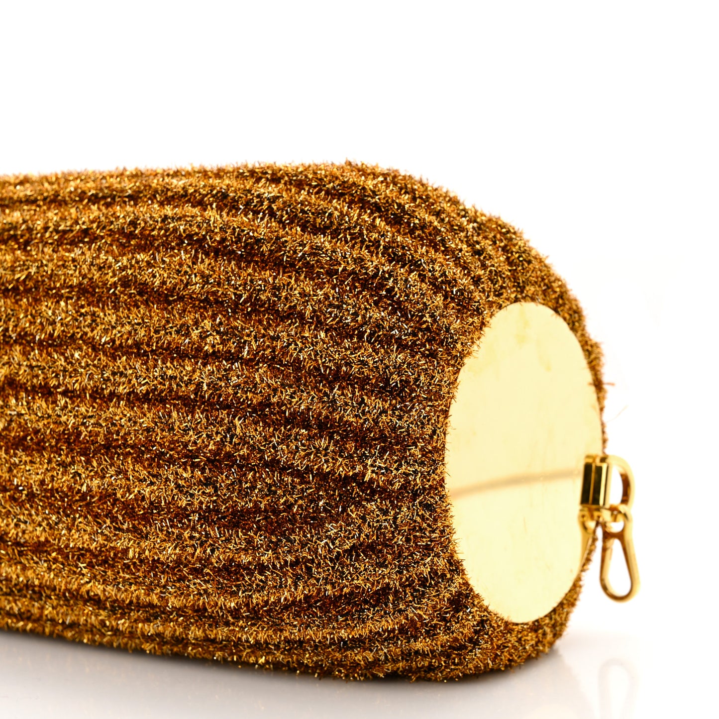 Metallic Lurex Pleated Bracelet Pouch Shoulder Bag Gold