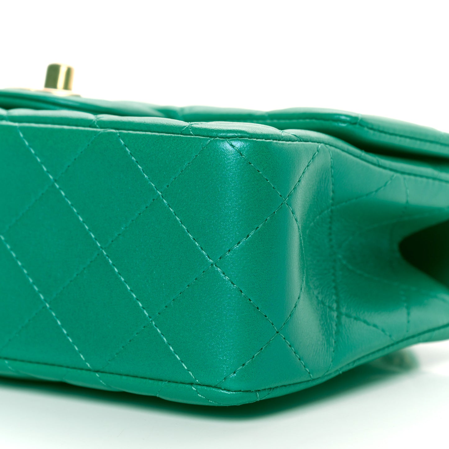 Iridescent Lambskin Quilted Mini Top Handle Rectangular Flap Green