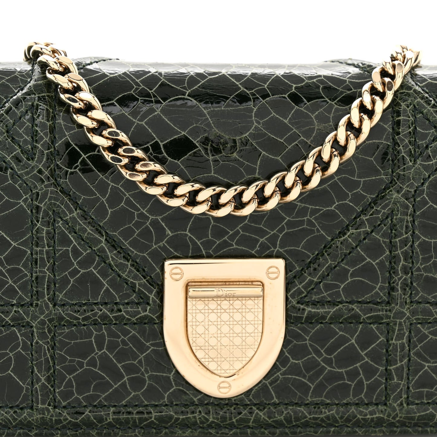 Ceramic Effect Deerskin Baby Diorama Flap Bag Green