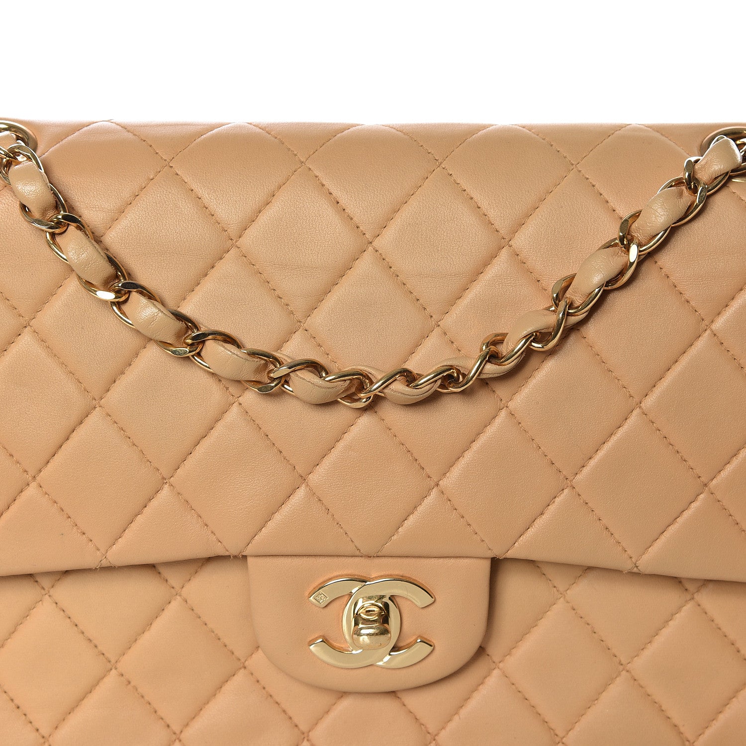 Chanel Lambskin Quilted Medium Double Flap Beige 14 of 14