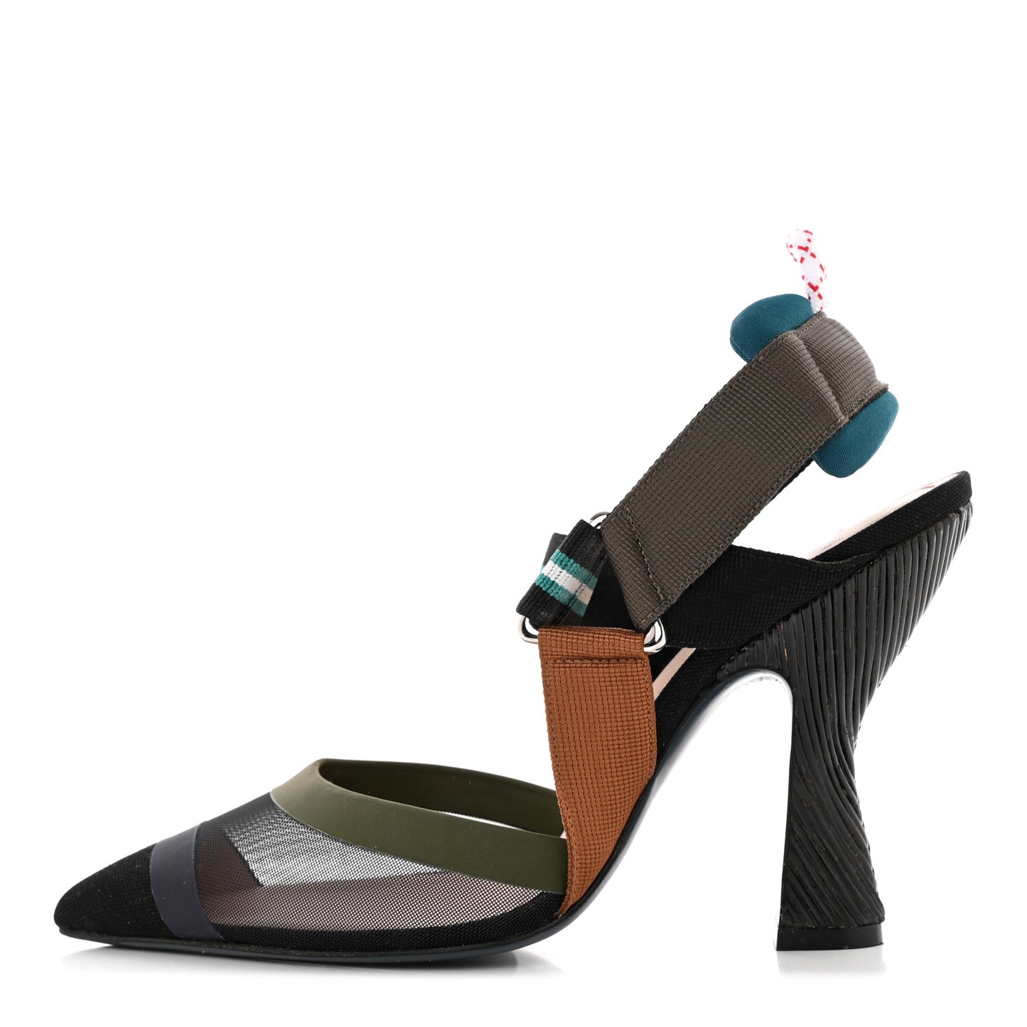 Technical Mesh Colibri High Heel Slingback Pumps 37 Black Verde Military