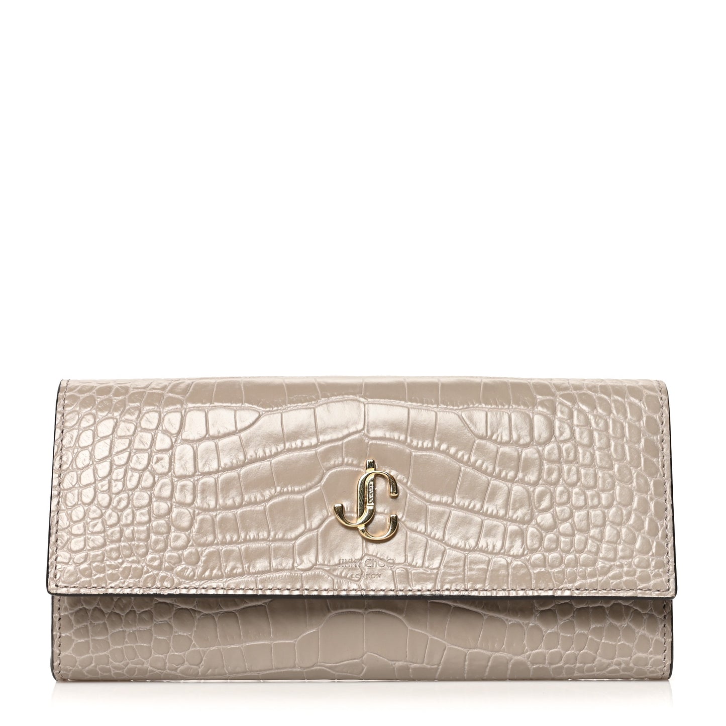 Calfskin Crocodile Embossed Martina Continental Wallet Grey