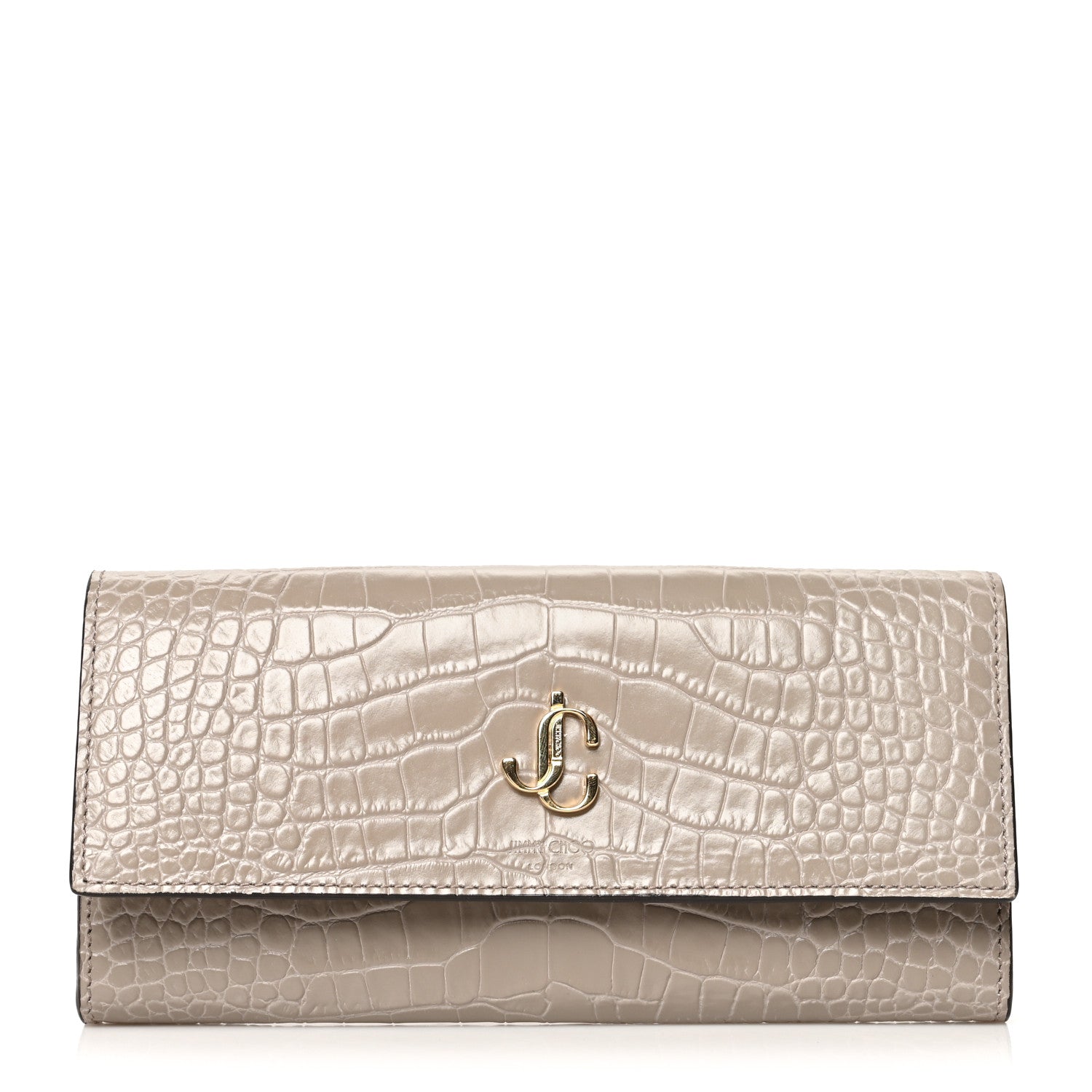 Jimmy Choo Calfskin Crocodile Embossed Martina Continental Wallet Grey 1 of 10