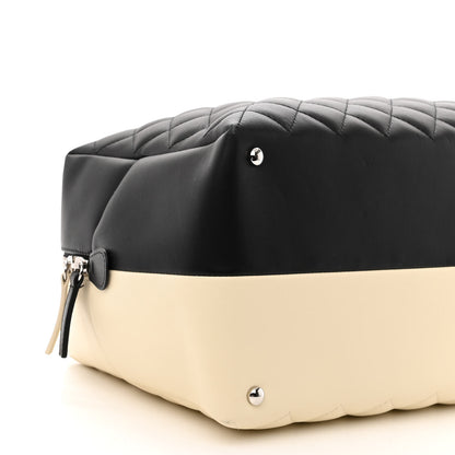 Chanel Calfskin Quilted Large Feather Weight Bowling Bag Black Ivory 9 of 10