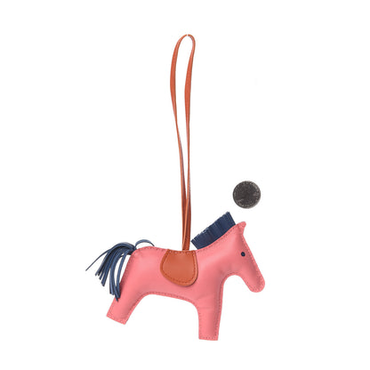 Hermes Milo Lambskin Grigri Rodeo Horse Bag Charm MM Rose Azalee Cornaline Bleu De Malte 2 of 3