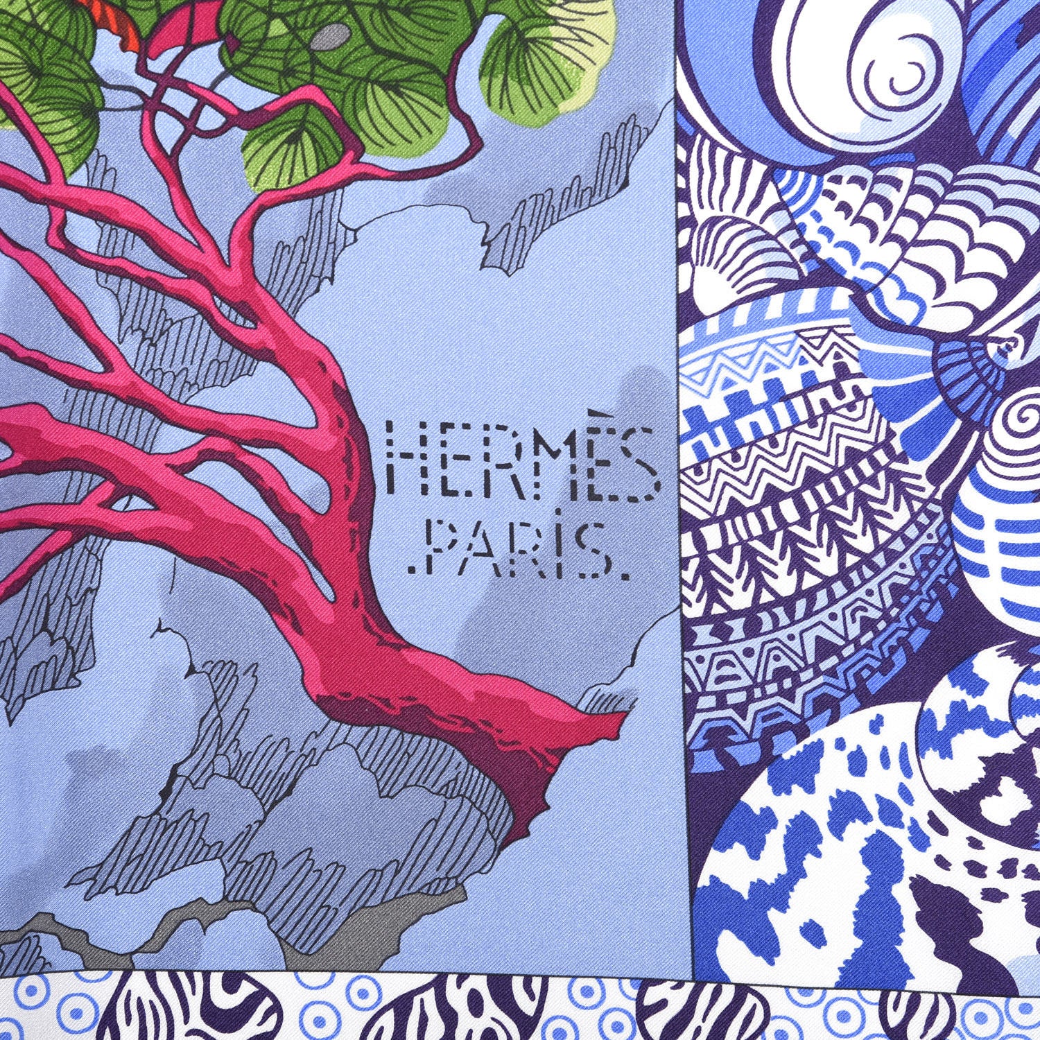 Hermes Silk Sieste Au Paradis Scarf 140 Fuchsia Bleu 3 of 4