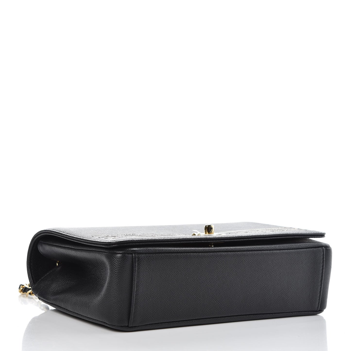 Grained Calfskin Embroidered Captain Gold Flap Bag Black