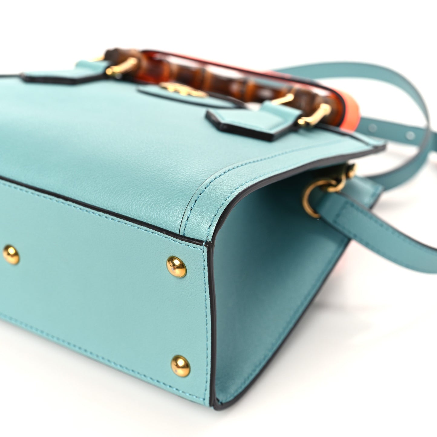 Wonka Grain Calfskin Mini Diana Tote Bag Dusty Azure Orange Fluo