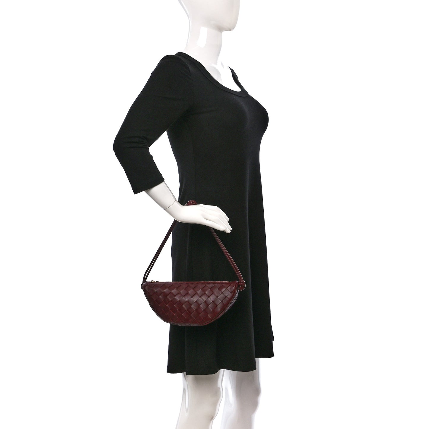Nappa Intrecciato Half Moon Pouch On Strap Barolo