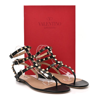 Valentino Garavani Calfskin Rockstud Ankle Wrap Flat Thong Sandals 39 Black 11 of 11