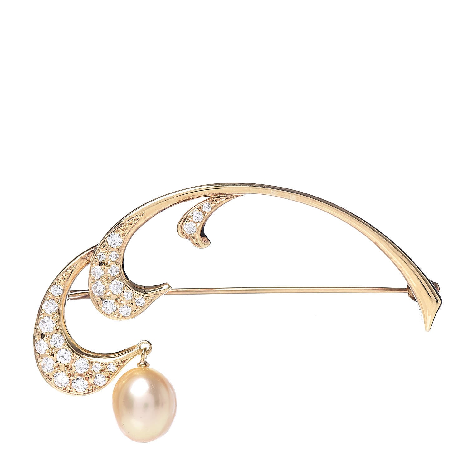 Mikimoto 18K Yellow Gold Diamond Golden South Sea 8mm Pearl Brooch 1 of 4