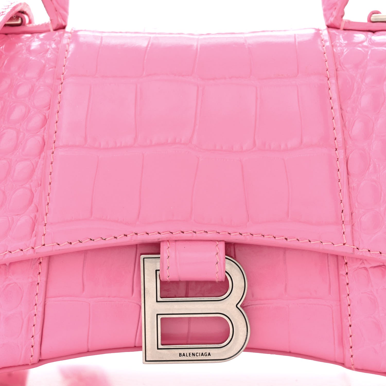 Balenciaga Shiny Calfskin Crocodile Embossed Hourglass Top Handle Bag XS Baby Pink 9 of 12